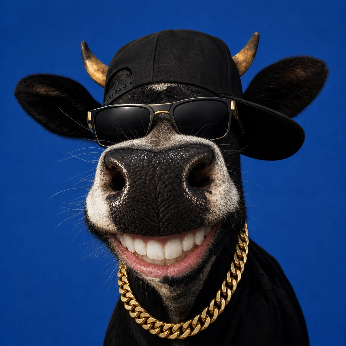 ASAP COW wearing sunglasses, a sideways cap and a gold chain